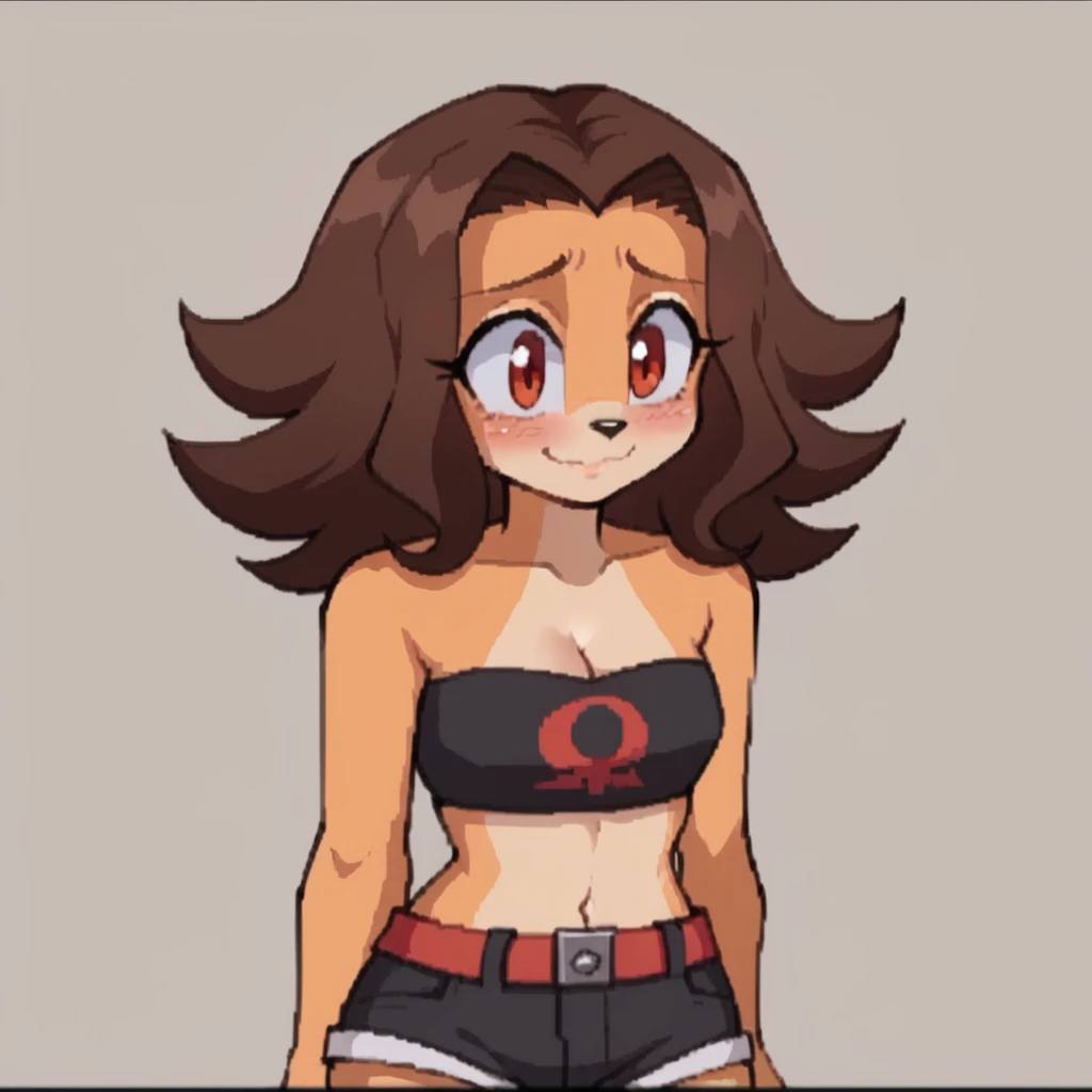 Twintail, red haired, 1girl, grey eyes, short youngling, small immature flat chest, pov, stands, bends over, looks at the viewer, spread legs, blushing, sweating, smiling, immature, nude nipples, uncovered breasts, unfiltered femininity