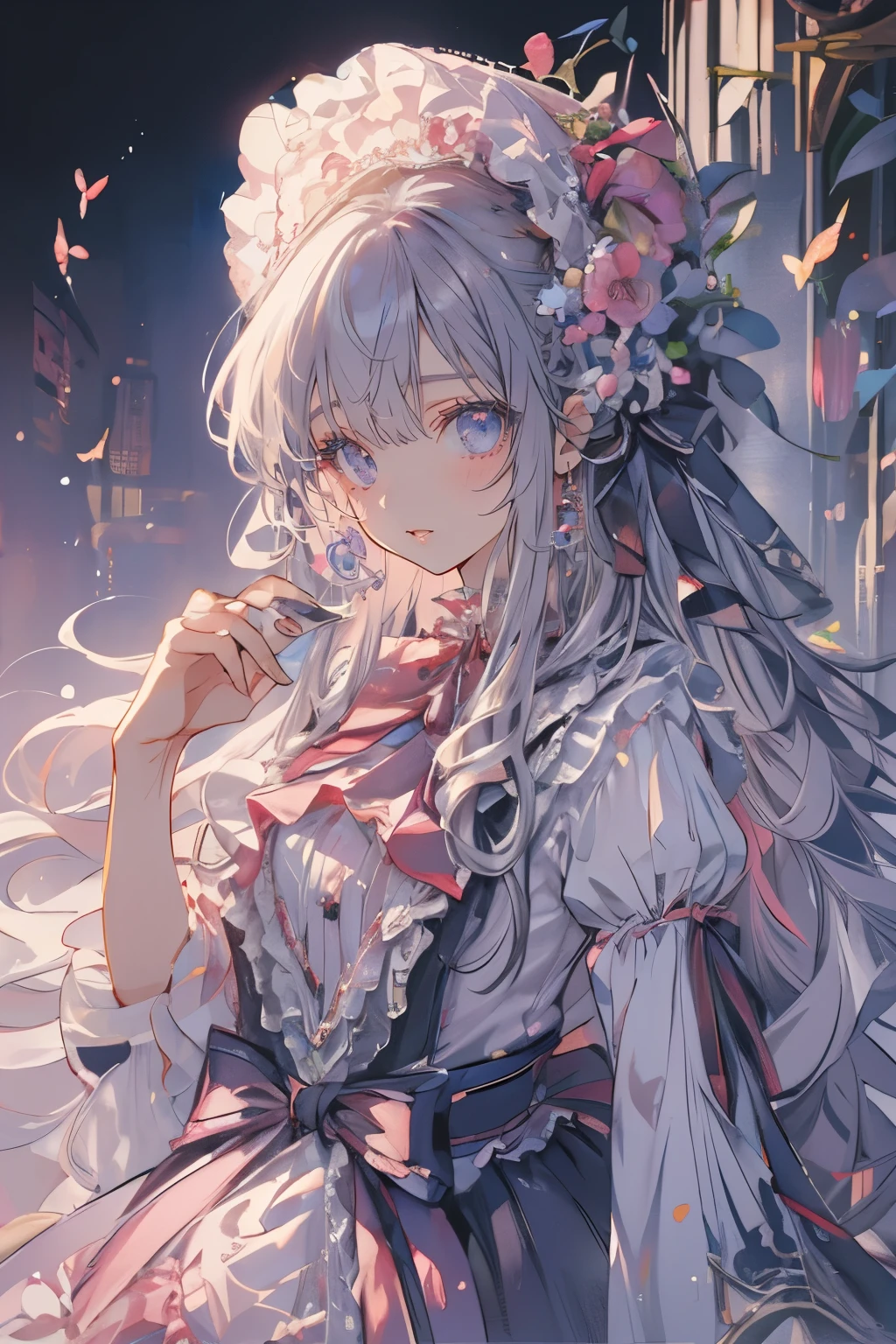 (Mastepiece)、(Best Quality)、Highly detailed face、Anime Girl、1 girl、Lolita Clothing、Fluffy long hair