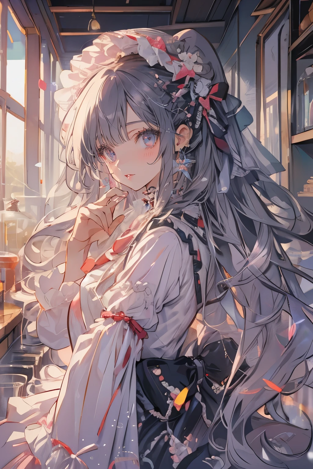 (Mastepiece)、(Best Quality)、Highly detailed face、Anime Girl、1 girl、Lolita Clothing、Fluffy long hair