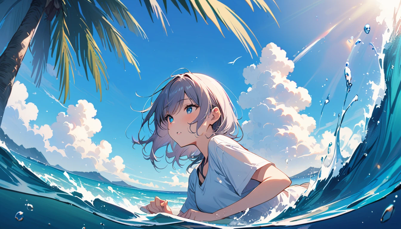 (masterpiece, Highest quality:1.2), 1 Girl, alone,Eyes open,Tropical atmosphere,Ocean,playing