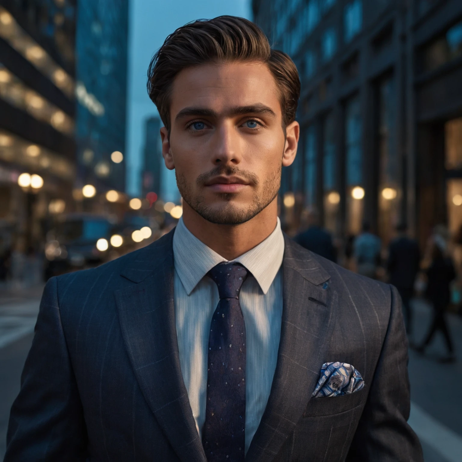 arafed man in a suit and tie standing on a city street, suit , perfect face,blue eyes, brown hair, attractive man, handsome man, wearing a business suit, wearing suit, dressed in a suit, wearing a suit and a tie, wearing a suit, tailored clothing, handsome male, suit and tie, wearing business suit, well - dressed, wearing a suit and tie