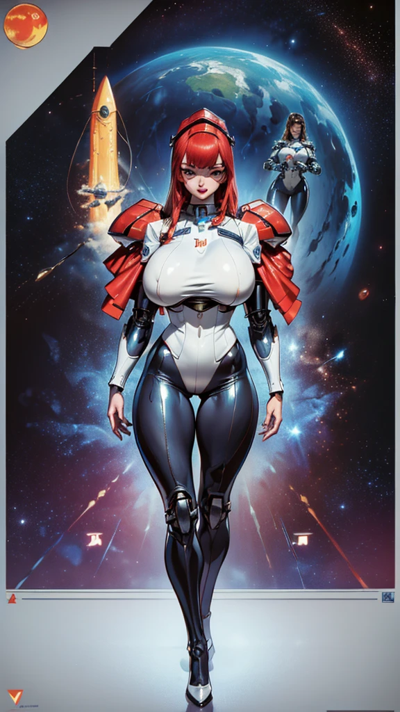 ((masterpiece, Highest quality)), 32K Wallpapers, Very detailed, posters, Vintage science fiction, 1960s,(((space thriller cinematic movie posters))), (Bauhaus), shape,Abstract, Midcentury Modern, movie posters, Vintage, A woman fused with a robot,アニメ,1970s,Halftone,Speech bubble,Milky Way,(superhero),((portfolio,close)),Cyborg of the Future,Combination of machine and woman,Space,Cyborg Lady,Big Breasts,Erect nipples,