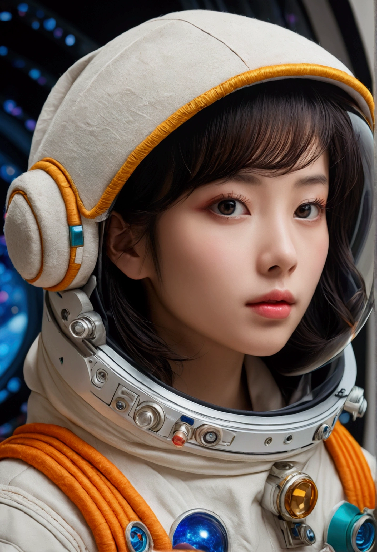 best quality, masterpiece, Ultra-high resolution,High-resolution details, (Reality:1.4), Surrealism, Like a dream,masterpiece,8K,lifelike,
Astronaut lost in a fantasy galaxy, A few shining stars,Colorful fantasy planet,
Embroidery style,Front view,Suffocating,Immersive,Unique,Reasonable composition