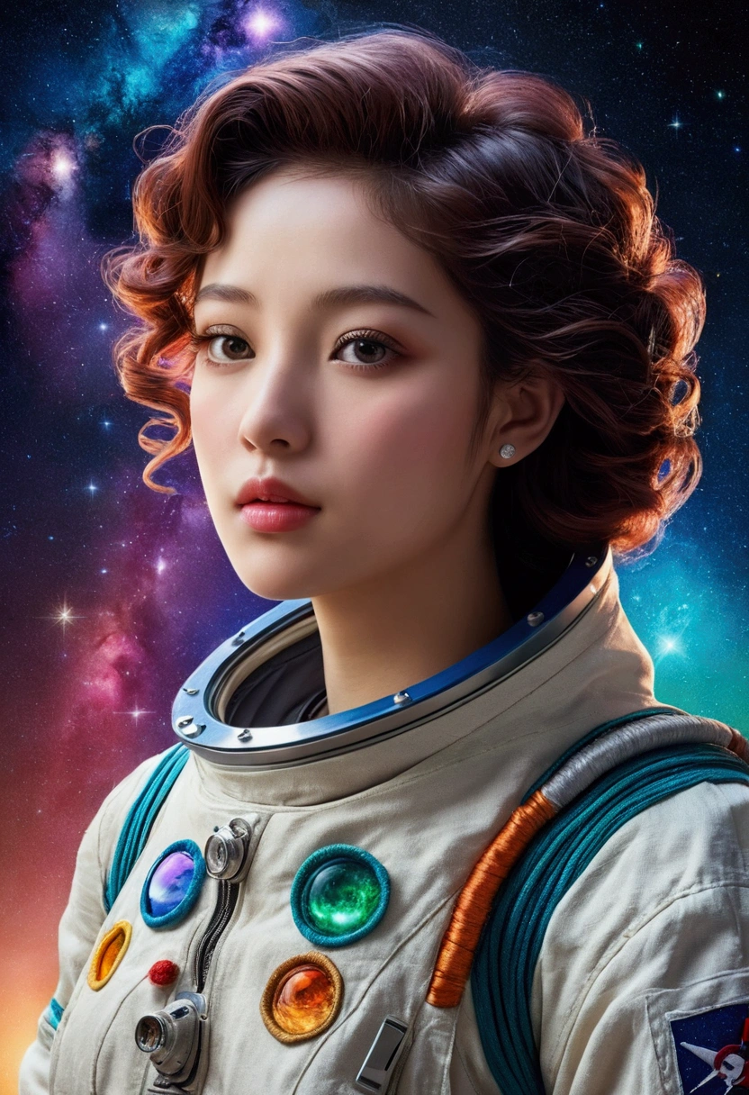 best quality, masterpiece, Ultra-high resolution,High-resolution details, (Reality:1.4), Surrealism, Like a dream,masterpiece,8K,lifelike,
Astronaut lost in a fantasy galaxy, A few shining stars,Colorful fantasy planet,
Embroidery style,Front view,Suffocating,Immersive,Unique,Reasonable composition