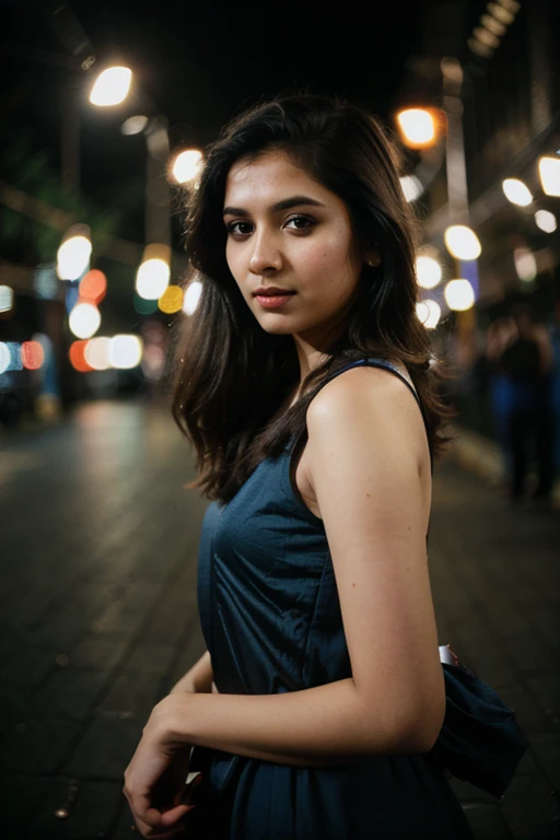 polaroid photo, night photo, photo of 24 y.o beautiful Indian woman, pale skin, bokeh, motion blur