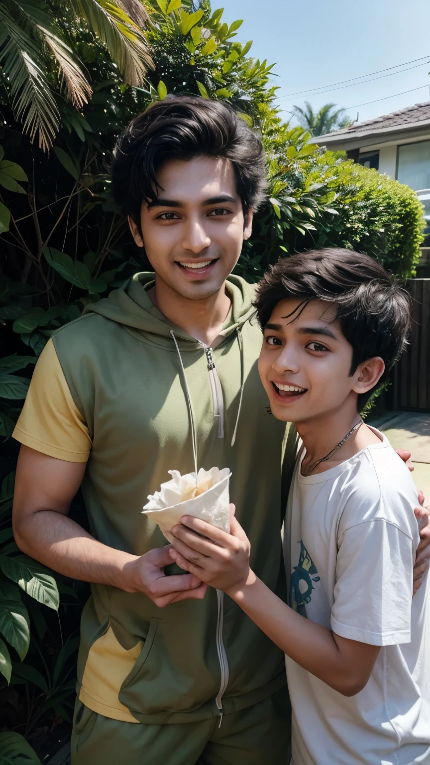 Sameer, who likes to joke, decided to surprise his friend, Budi, on his birthday. He hid behind bushes in a dinosaur costume. When Budi passed by, Sameer melompat keluar sambil mengaum. Not surprised, Budi even laughed out loud. "Why are you laughing?" tanya Sameer bingung. Budi menunjuk ke belakang Sameer. It turns out, there is a small holding a rope, membawa Sameer seperti anjing peliharaan.