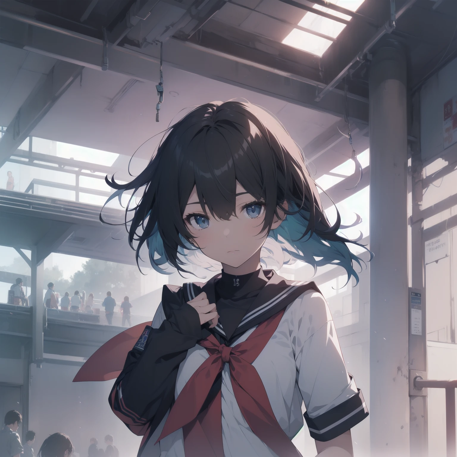 ultra-absurdres-Top quality by artist God, ultra-detailed, high resolution, anime moe artstyle, best anime 8k konachan wallpaper, pixiv contest winner, pool:2810, perfect anatomy,break, 1girl, (Please draw a girl walking sleepily to school alone. )break,(Solo,little female, 13-year-old:1.3),Full limbs, complete fingers,a junior high school student, (very short hair), short cut, flat chest, , small butt, small black eyes, beautiful detailed eyes, well-proportioned iris and pupils, expressive eyes, highres detailed hair, soft expression, salor school_uniform, sailor collar, serahuku, bow, pleated skirt,(Detailed Lighting), (Detailed background), in the School commute route. break,super detailed skin, Best cinematic lighting powered by famous artist, 8k,beauty illustration,photoshop_(medium),very aesthetic,break,((artist:minami_(colorful_palette) )), artist:clamp ,artist:carnelian ,artist:kantoku ,