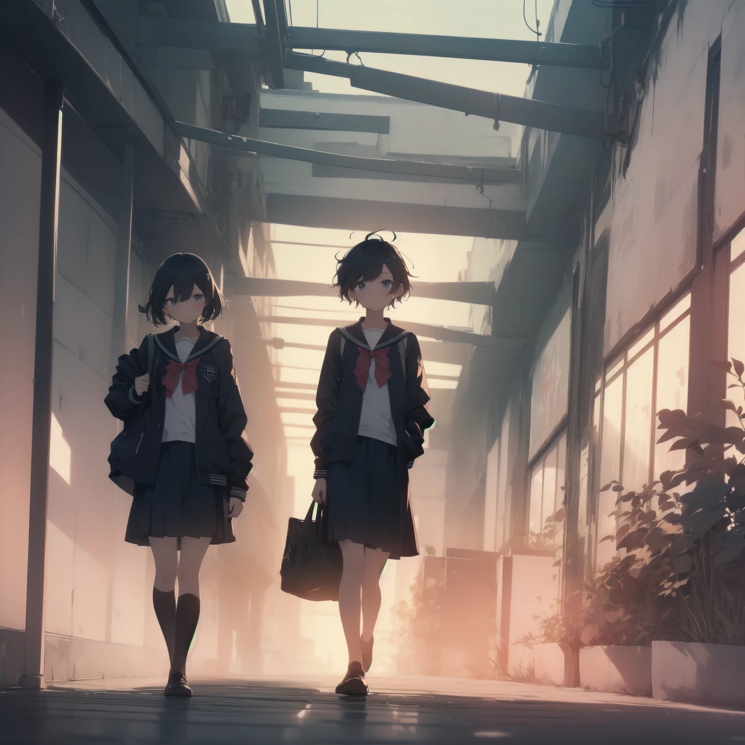 ultra-absurdres-Top quality by artist God, ultra-detailed, high resolution, anime moe artstyle, best anime 8k konachan wallpaper, pixiv contest winner, pool:2810, perfect anatomy,break, 1girl, (Please draw a girl walking sleepily to school alone. )break,(Solo,little female, 13-year-old:1.3),Full limbs, complete fingers,a junior high school student, (very short hair), short cut, flat chest, , small butt, small black eyes, beautiful detailed eyes, well-proportioned iris and pupils, expressive eyes, highres detailed hair, soft expression, salor school_uniform, sailor collar, serahuku, bow, pleated skirt,(Detailed Lighting), (Detailed background), in the School commute route. break,super detailed skin, Best cinematic lighting powered by famous artist, 8k,beauty illustration,photoshop_(medium),very aesthetic,break,((artist:minami_(colorful_palette) )), artist:clamp ,artist:carnelian ,artist:kantoku ,