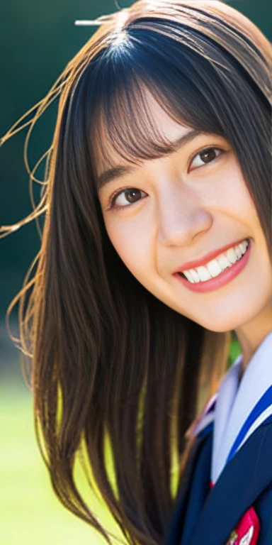 neat college girl、 person、Outside the field、(Slimed、small tit、flat 、small tit)、Photorealsitic、detaileds, Skin Texture, Ultra-detail、Delicate and sexy collarbone、A smile、Super Detailed Face、Detailed lips、A detailed eye、double eyelid、sexy pose、(( Standing、legs open、pubick hair、Chest exposed,Japanese high school girls uniform))、NSFW、a small face