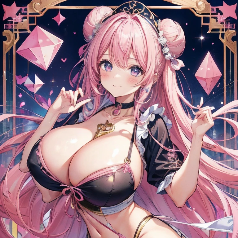 Anime Kawaii sexy Perfect Slim sensual body large breast and huge thighs, An intricate and highly detailed illustration of anime (Young girl). 1 girl, long pink bun hair, Symbol-shaped eyes, +_+, breasts big, Idol Costume, {girl with long pink bun hair named Nami}, (pink eye color), {city center}, (ssmile), Glittering Background , mole under the eye, heart shaped choker, (work of art, highest quallity), very detailled, highest quallity, offcial art, beautiful and aesthetic: 1.2), (1 girl), very detailled, (geometric art: 1.3), colorfully, More Detailed ?d1 girl, long pink bun hair, Symbol eye, +__+, breasts big, gothic costume, {A girl with long pink hair named Nami}, (pink eye color), {city center}, (ssmile), Glittering Background, mole under the eye, heart shaped choker, (work of art, highest quallity), offcial art, beautiful and aesthetic: 1.2), (1 girl), very detailled, (geometric art: 1.3), colorfully