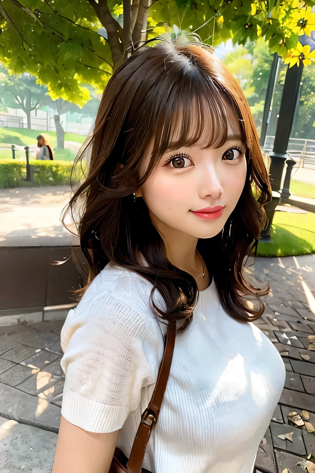 Dating at the zoo、Beautiful woman、About 25 years old、Curly hair、brown haired、Pull shot、Farsight, rich bust