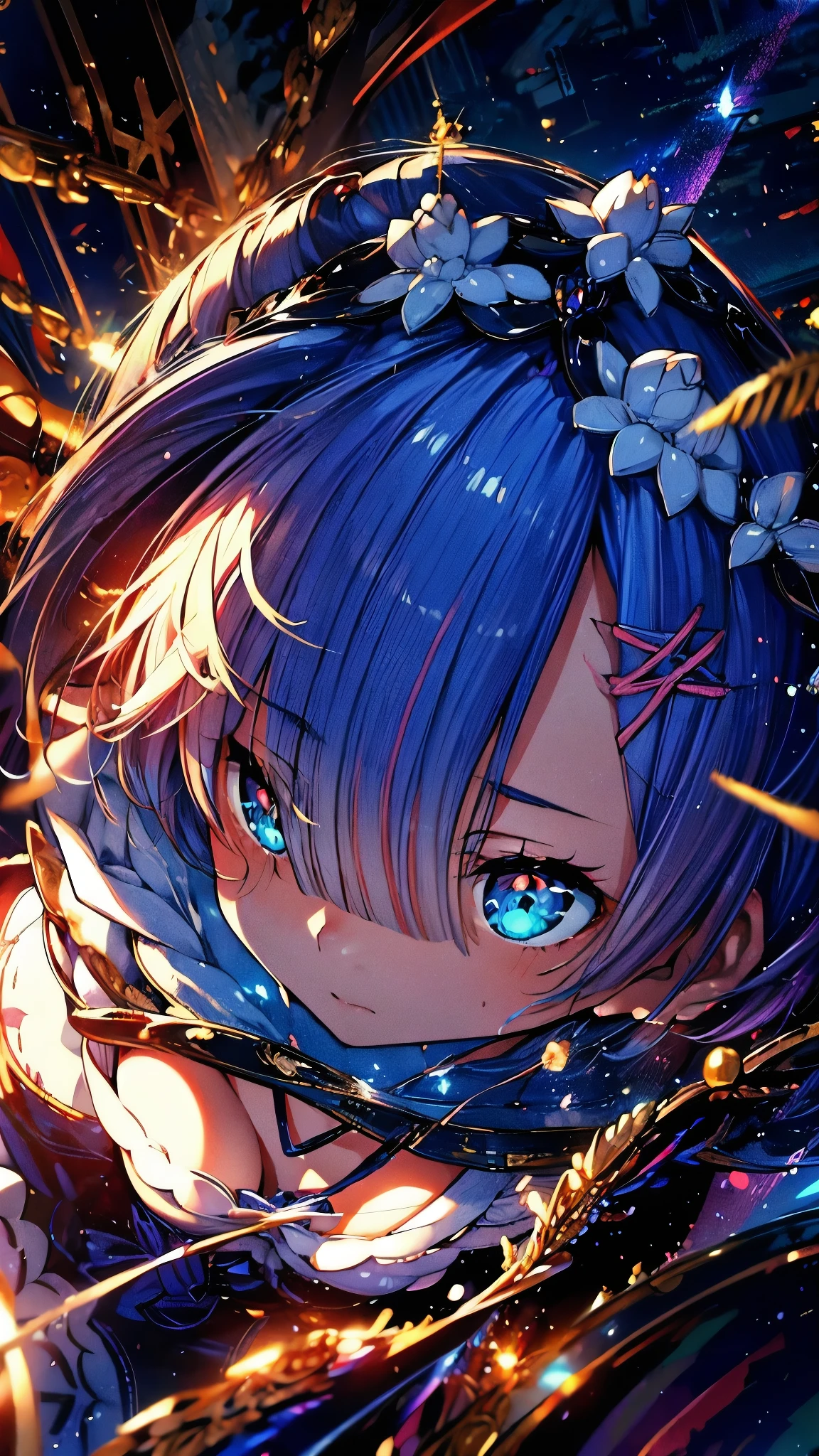 (Highest quality),(masterpiece), 8k,Very detailed, Detailed light, Best Shadow,Detailed reflective eyes, Beautiful Eyes, Very detailedな顔,Shiny Hair,2 people,Gloss,semi-long,enchanting,Expressionless,Quiet anger,whole body,front,Re:Zero,darkness,face is dirty for painting,Dynamic Angle,Lock,