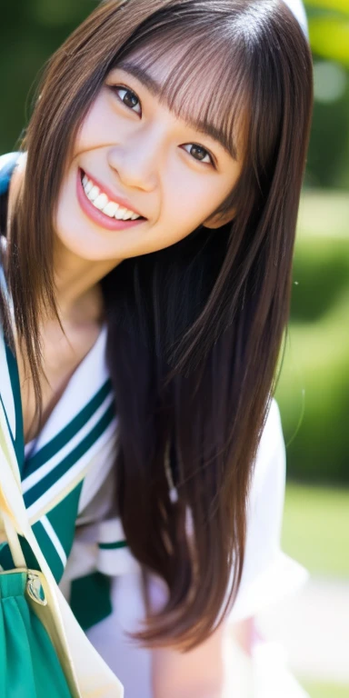 neat college girl、 person、Outside the field、(Slimed、small tit、flat 、small tit)、Photorealsitic、detaileds, Skin Texture, Ultra-detail、Delicate and sexy collarbone、A smile、Super Detailed Face、Detailed lips、A detailed eye、double eyelid、sexy  pose、(( Standing、legs open、pubick hair、Chest exposed,Japanese high school girls uniform))、NSFW、a small face