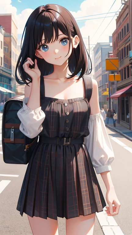 masterpiece, Highest quality, High resolution, Very detailed, Detailed Background, Cinema Lighting, One Girl, young woman, No bra、No sleeve, smile, wearing Backpack, (Backpack:1.0), travel Backpack, Run, whole body, Day, Day光, Outdoor、very cute and beautiful girl,Teen,(Very detailed美しい顔),(smile),Happy,(白いNo sleeve:1.2) (Brown shoulder bag),(Brown Checkered Micro Mini Skirt:1.2),((Cleavage、Thin thighs))
Dynamic pose,hair ornaments,Black Hair,Shopping Street,Town Square,
(Highest quality,masterpiece:1.2),High resolution,Very detailedな,Very detailed,32K,8k resolution,
Intricate details,Movie-like scene,Detailed Background,alone,Dynamic Angle,
Hair blowing in the wind,Beautiful and detailed sky,Cleavage、Embarrassed expression