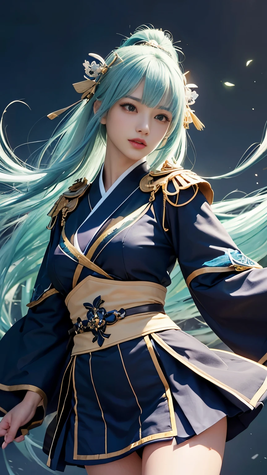 (masterpiece, 最high quality, 最high quality, Official Art, beautifully、aesthetic:1.2), Very detailed,colorful,Most detailed,night、深night、Degrees of Freedom:1.8、8k、Anatomically correct , (Shiny skin), (Many colors:1.4), beautiful、Japanese、Onmyoji、 Have a spell、Combat Stance、Combat Ready Mini Skirt、green、black、Super big breasts:1.99、Small waist:1.3、High resolution、high quality、high resolution、Realistic、realism、Photorealistic、Realistic textured face and body、Perfect Anatomy、beautiful、Rainbow Hair、realism、Realistic、Photorealistic、Raw photo、超A high resolution 、SLR、Octane Rendering、Detailed Background:Meteors、Effect Effects、