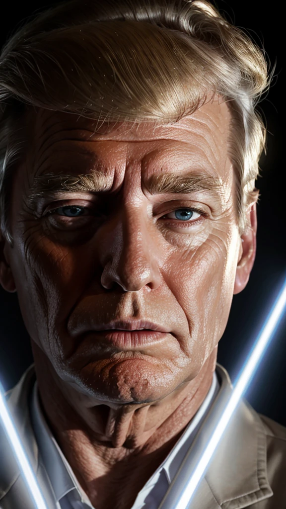 Donald Trump protected by beings of divine light.Photorealism, full view, highly detailed image, very realistic, hyperrealism, Ultra HD, 8k, 5, sharp focus