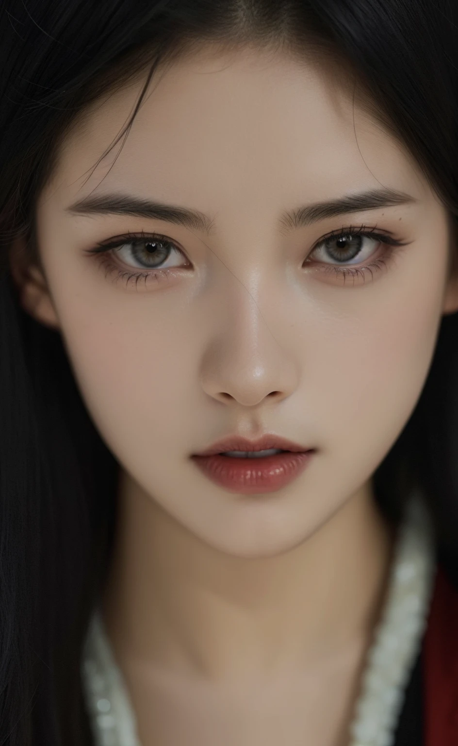 Very detailed, Delicate face, Realistic style, Stock Photography ,  rich and colorful, Surrealism, Realistic textures, Dramatic Lighting, Distiller 800  (8K, original photo, Better quality, masterpiece: 1.2), Very detailed, (Extremely delicate skin: 1.2), 8K Ultra HD, SLR camera, Soft Light, high quality，Frost Queen, snow castle，Blue pupils，Apply red lipstick，Tattoo Queen，Gorgeous clothing，gem, diamond, Gold Jewelry，Martial Arts Novels，Female Swordsman