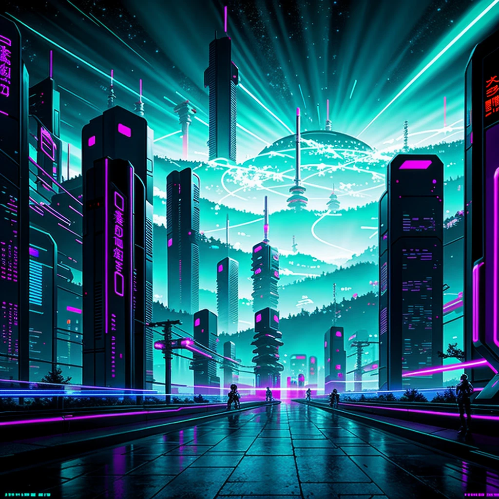 Anime neon futuristic Sci-fi  cyber landscape 
