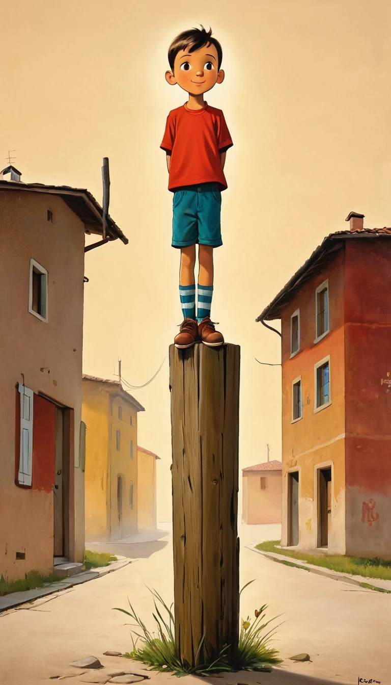 Ewa Poklewska-Koziełło，Cartoon graffiti ，********** standing on wooden stake，Fear of heights，whole body, 