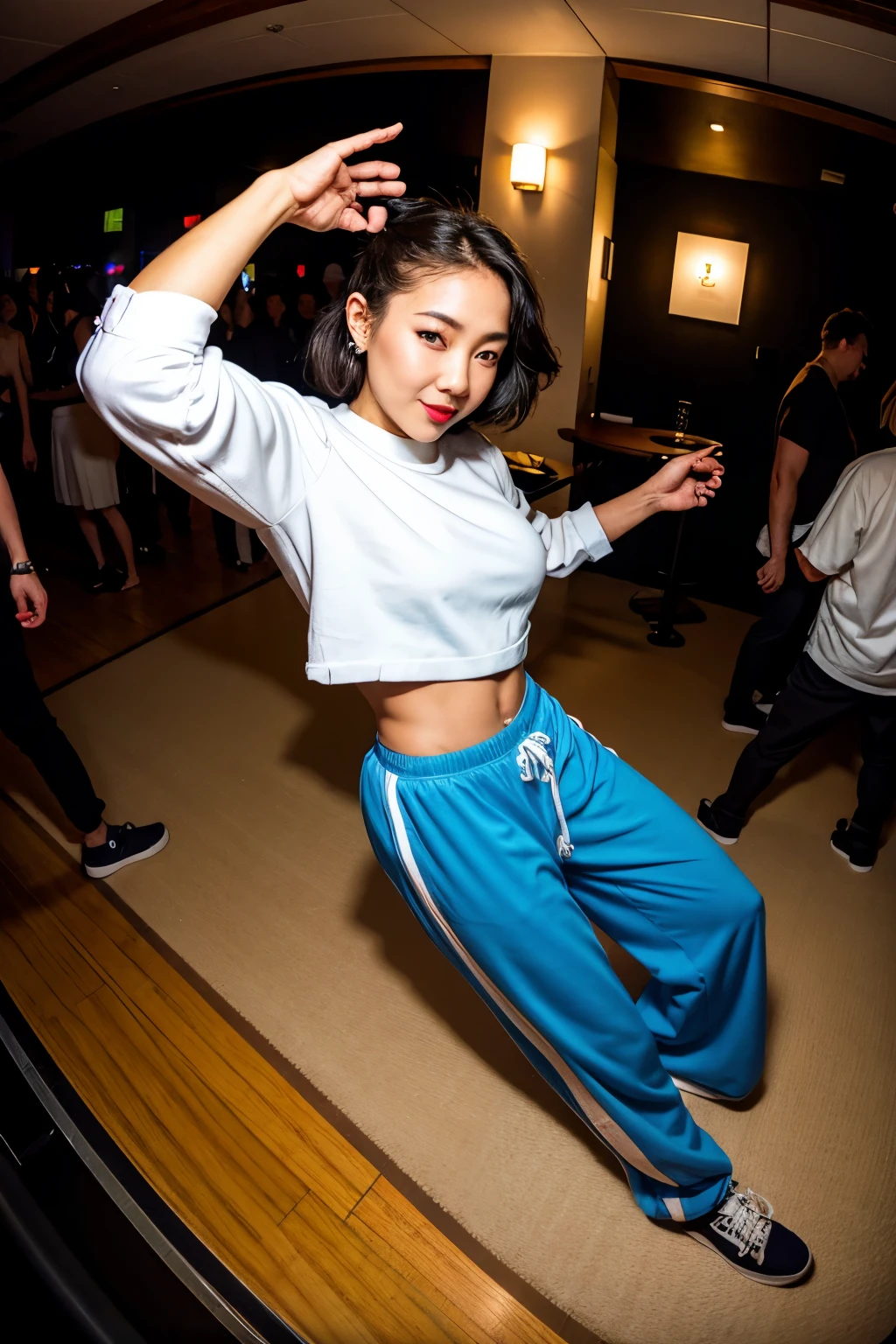 Fisheye Lens, club, Modest, HIPHOP, Wide-leg trousers, dance, Japanese Girls, Larger clothes, Waistline、Young, Shot from above