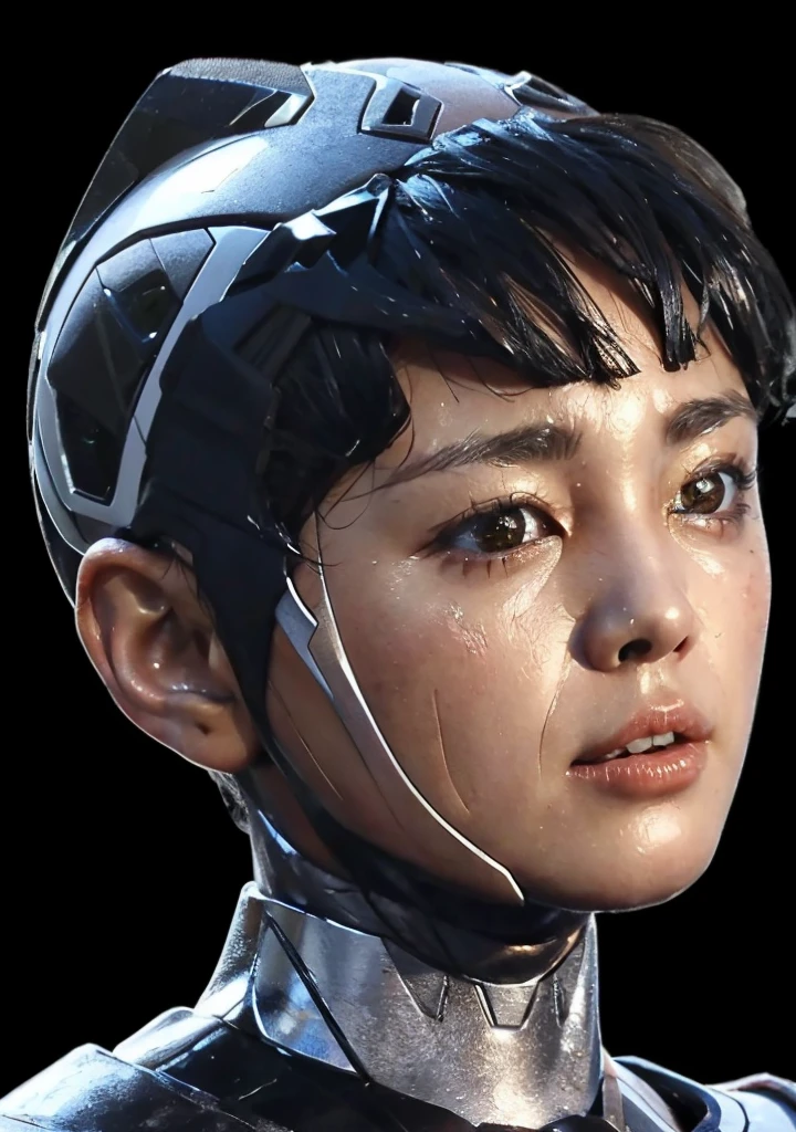 Textured skin, Very detailed, Attention to detail, high quality, 最high quality, High resolution, 1080P, hard disk, beautiful,(War Machine),beautifulサイボーグ女性,Mecha Cyborg Girl,BATTLE MODE,Girl with a mechanical body　Black Hair　Short Hair Boyish　　Sweaty and wet face　The change is over　Met Off　Steam coming from the head　Steam coming out of the whole body　Painful expression　Please open your mouth wide　Snug-fitting headgear　Black Inner Suit　Full body portrait　from the front