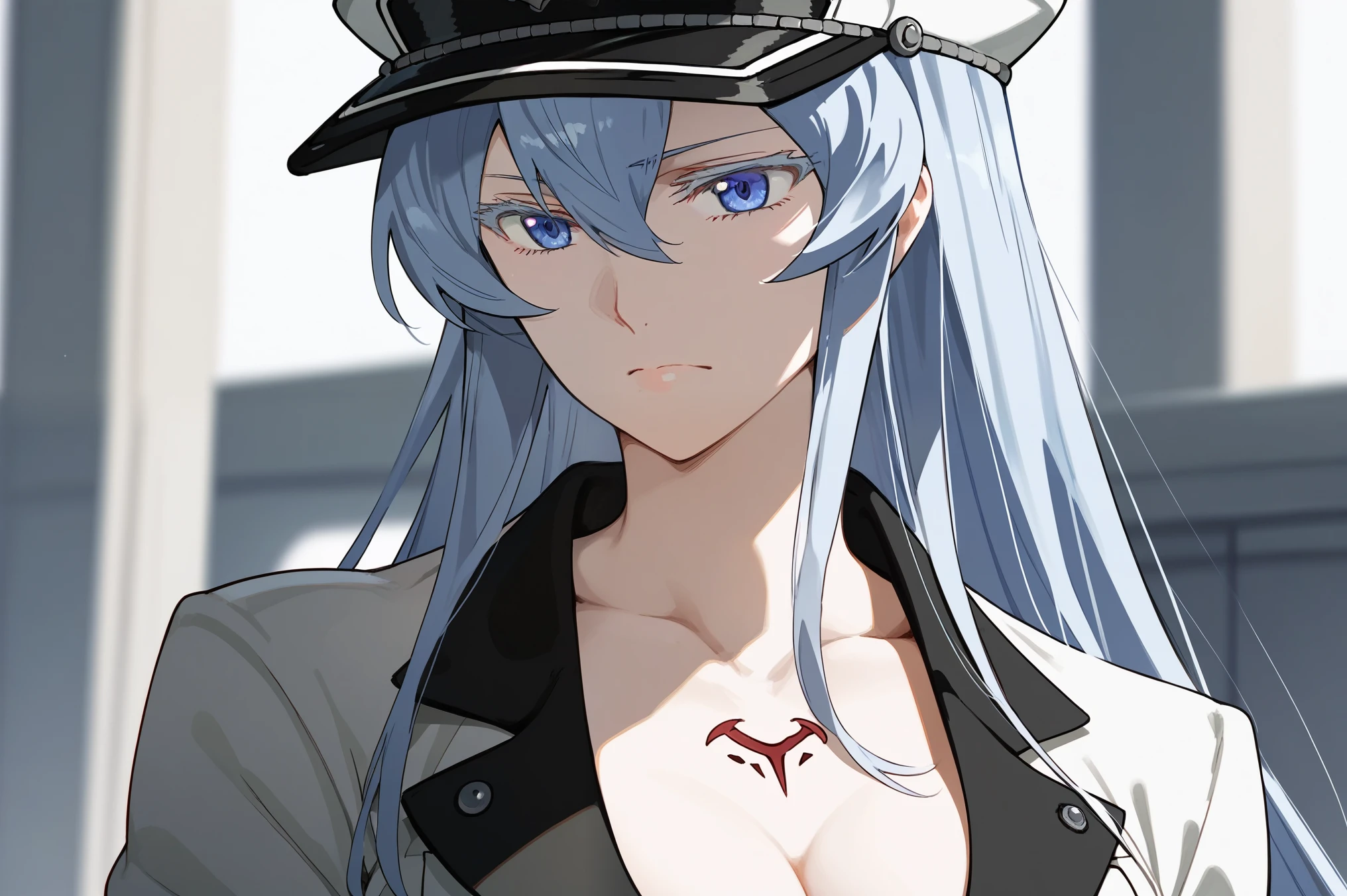 esdeath, cleavage, collarbone, military, military uniform, uniform