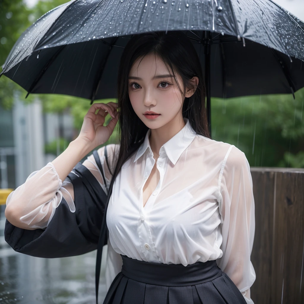 Hair getting wet in the rain、Transparent shirt、Beautiful woman getting wet in the rain、typhoon、Get wet without an umbrella、Beautiful woman in the rain、雨で濡れたBeautyOL、Detailed face、Realistic、beautiful girl、Beauty、Office Lady Uniform、beauty、Beautiful woman、Narrow waist、Handsome woman、Tight pants look、suit、Sexy pose、タイトなsuitパンツ、雨で濡れたsuit、Wet shirt、See-through shirt、Shot in heavy rain、See-through underwear