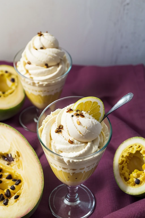 create an image of a delicious gourmet passion fruit ice cream