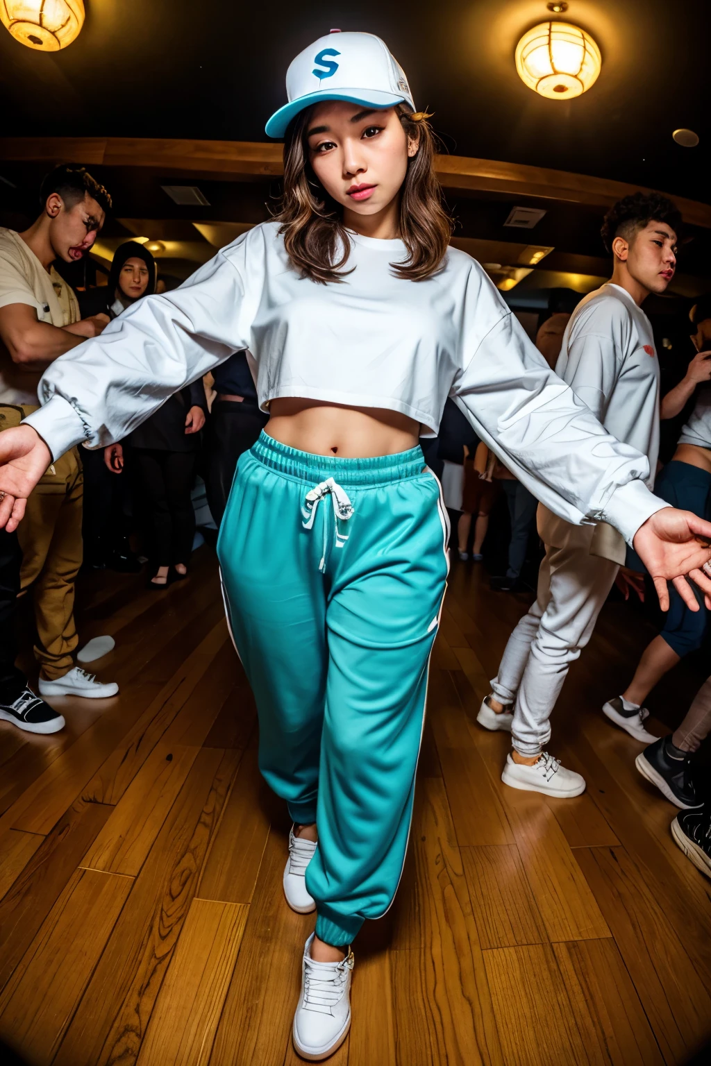 Fisheye Lens, club, Modest, HIPHOP, Wide-leg trousers, dance, Japanese Girls, Larger clothes, Waistline、Young, Shot from above