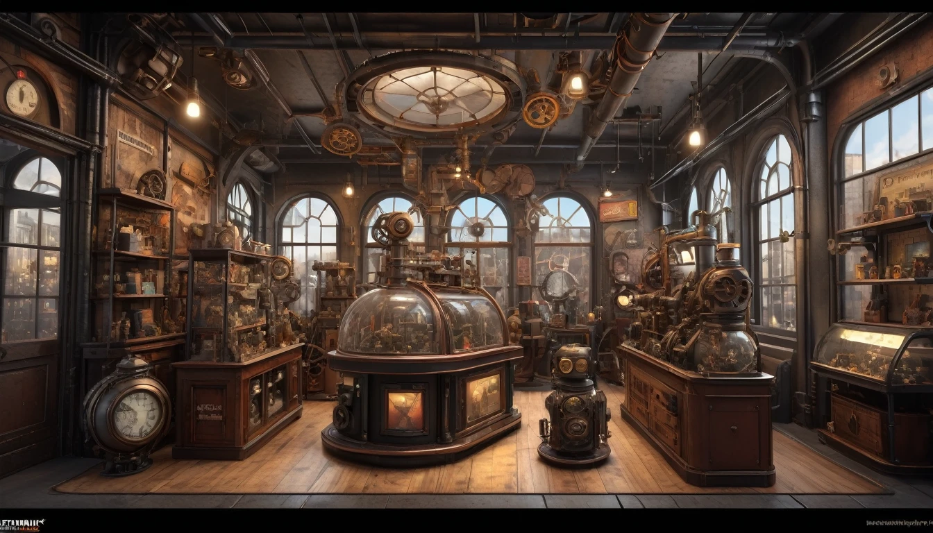 Steampunk Art, Toy store, Window Display, Octane Rendering, Strengthen, Complex, (Highest quality, masterpiece, Representative works, Official Art, Professional, 8k wallpaper:1.3)