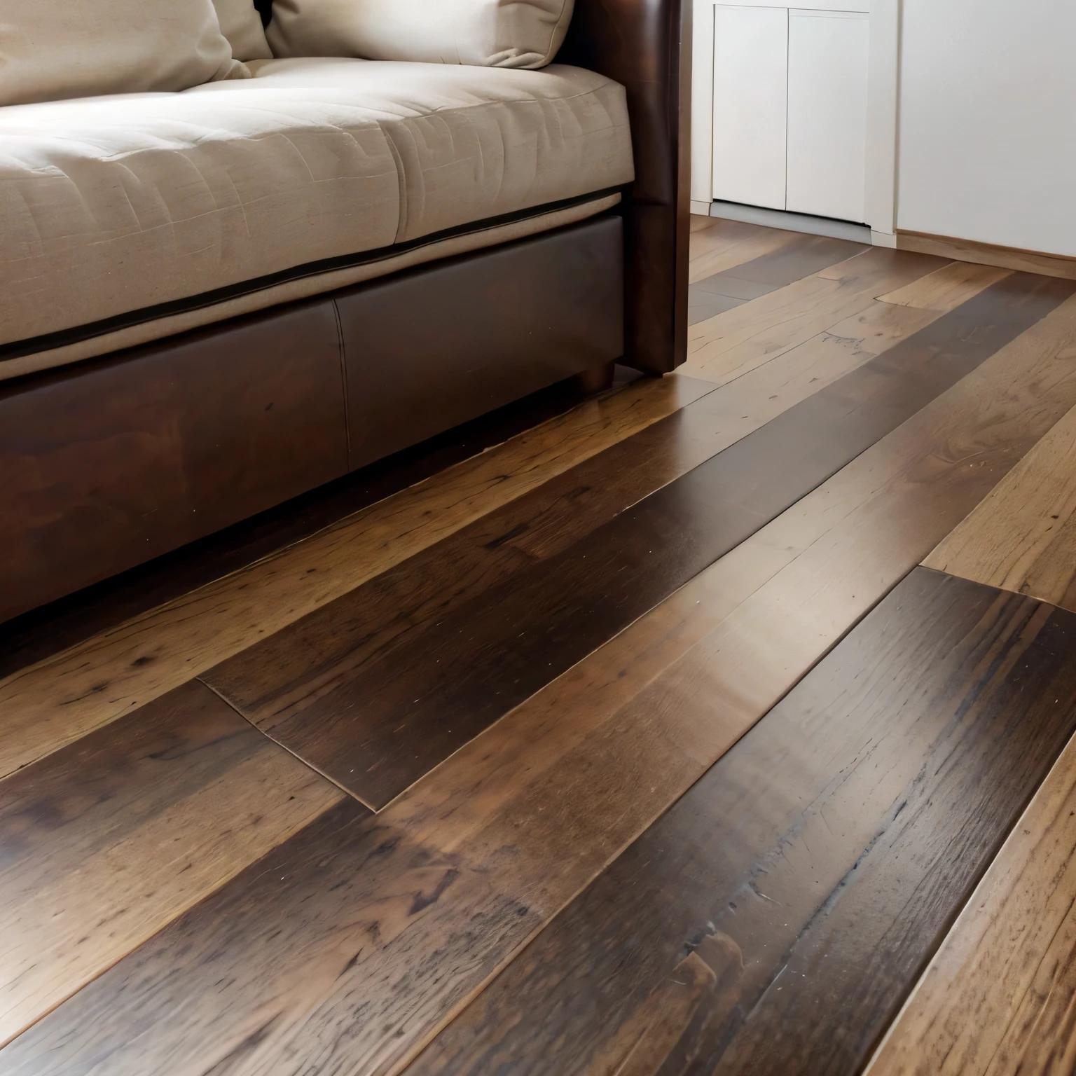 there is a couch and a couch bed in a room, wood floor, wooden floor, hardwood floor, wooden parquet, decorated polished wood, wooden floors, hardwood floors, wood effect, hyperrealistic render, wooden floor boards, hardwood floor boards, floors, hyperrealistic rendering, true realistic image, hyper - realistic render, hyper-realistic render, hyperrealistic image