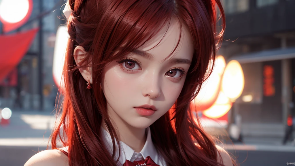 Cute girl, Red hair, Bunny Girl,Close-up of face,Clean background,Surreal, Detailed lighting, Japanese Animation