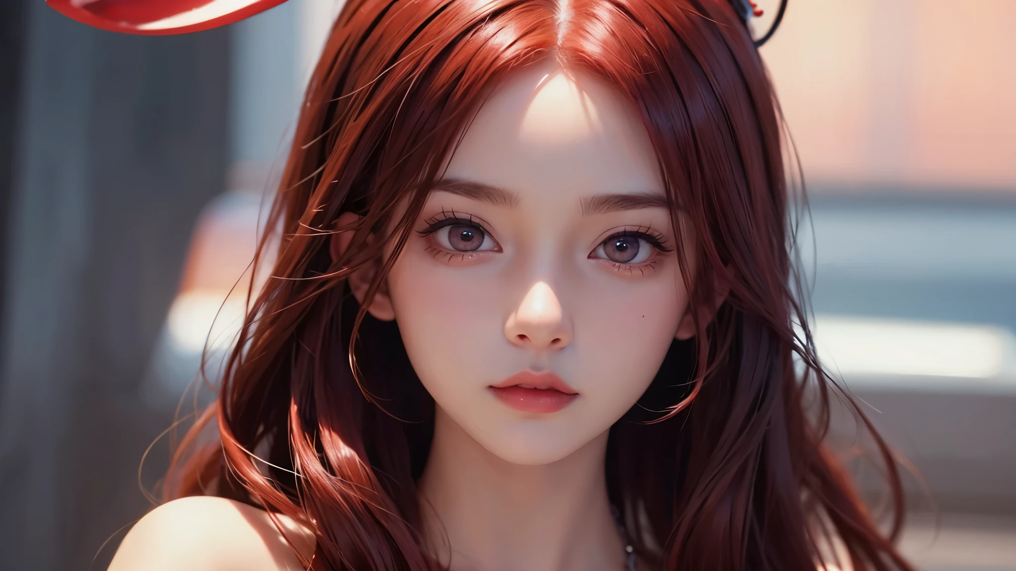 Cute sexy girl, Red hair, Bunny Girl,Close-up of face,Clean background,Surreal, Detailed lighting, Japanese Animation