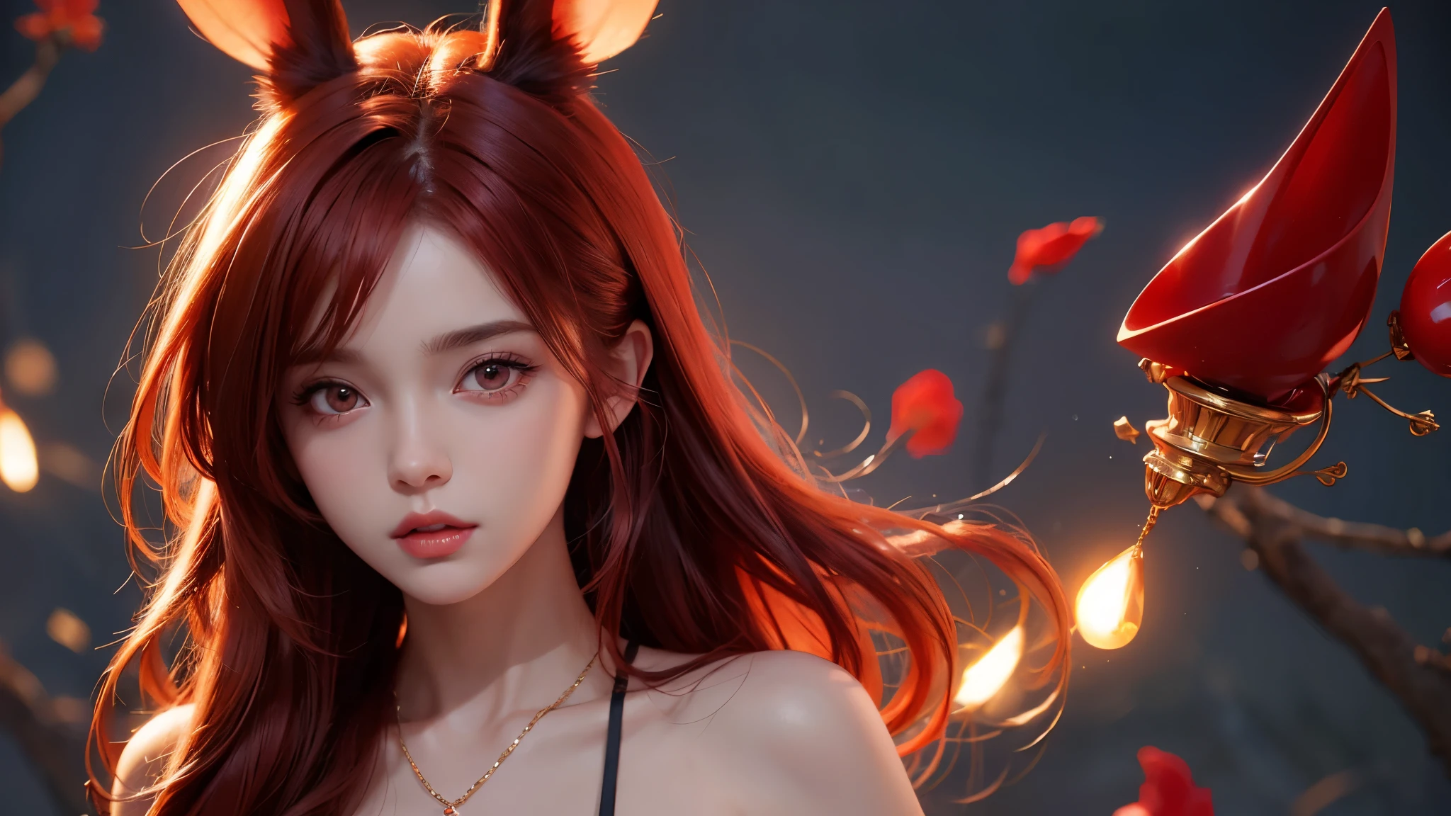 Cute sexy girl, Red hair, Bunny Girl,Close-up of face，Clean background，Surreal, Detailed lighting, Japanese Animation