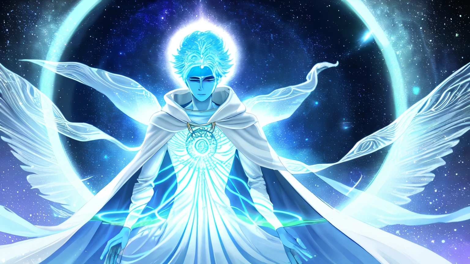 Akash is often depicted as an ethereal, translucent figure, with a body composed of light and star mist. Your eyes shine with the wisdom of the stars, and your voice resonates like a soft echo across the cosmos. He wears a shimmering cloak that appears to be made from the very fabric of space..