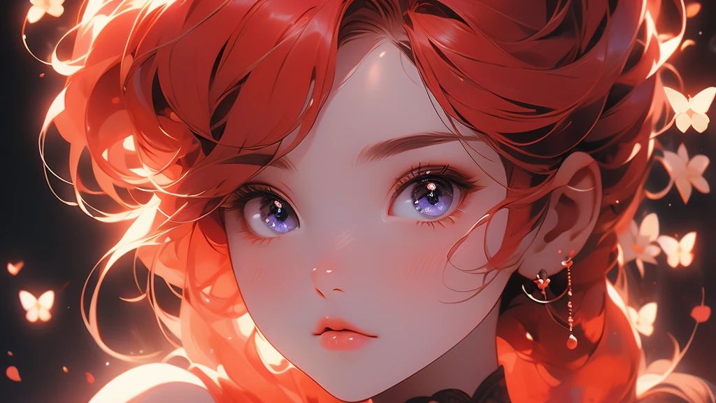 Cute sexy girl, Red hair, Bunny Girl,Close-up of face,black background,Surreal, Detailed lighting, Japanese Animation
