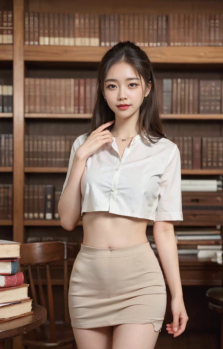 (((Neat woman, hide,Eyes bright with excitement,Smile,blush,blush,Red cheeks,Please touch me,audience,I want you))),(Lying on the huge table),((((blush,Red cheeks,Sweat)))),(light), (Photo real:1.4)、(Surrealism:1.4)、(Reality:1.3)、 (柔和的light: 1.05)、(改善视频的light质量:0.9)、 32K、25-year-old female、逼真的light、Backlighting、Face Light、Ray Tracing、(bright:1.2)、(quality improvement:1.4)、 (Highest quality real texture skin)、beautiful eyes,Delicate face、 Close-up of face, ((Wearing the beige Aerial uniform,Aerial,mini skirt,navy,High heel),(Improved body lines and mood:1.1)、Smooth skin、Korean Idol、Nogizaka Idol、Good shape,Perfect anatomical structure,Beautiful actress,(((Beautiful big breasts,Slim waist,Slim hips,Long legs,8 heads high))),(((8 heads high))),(((Side-parted bun,Curtain bangs))),(((In the library's beautiful modern office,Super clean night view,in the evening))),necklace,bracelet,Lace neck,Open clothes and obvious cleavage,belly button。
