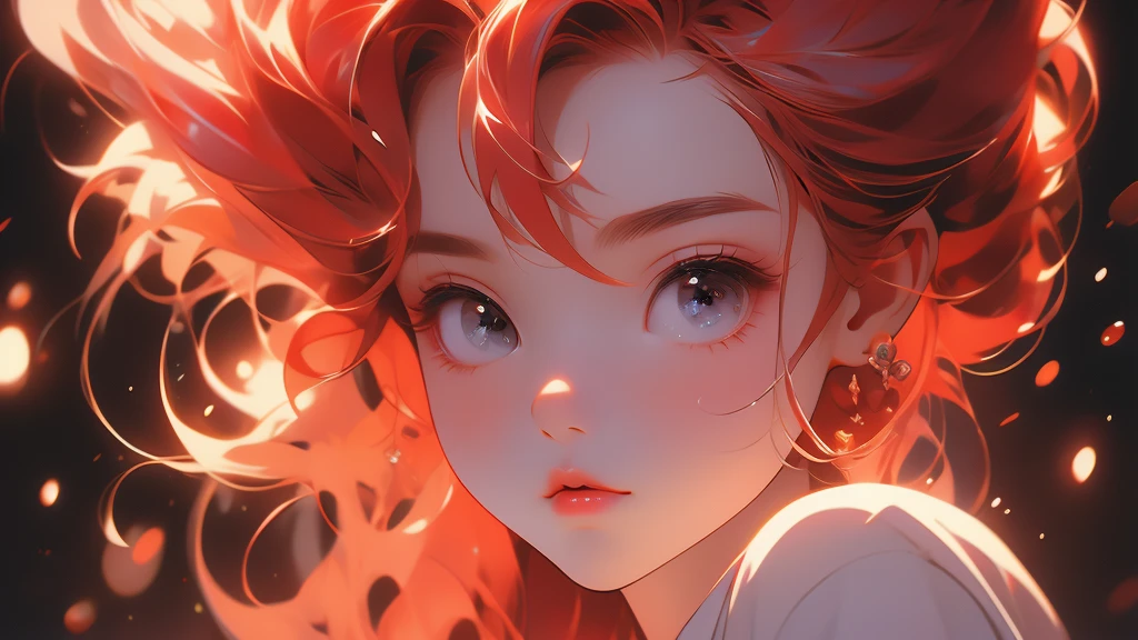 Cute sexy girl, Red hair, Bunny Girl,Close-up of side face,black background,Surreal, Detailed lighting, Japanese Animation