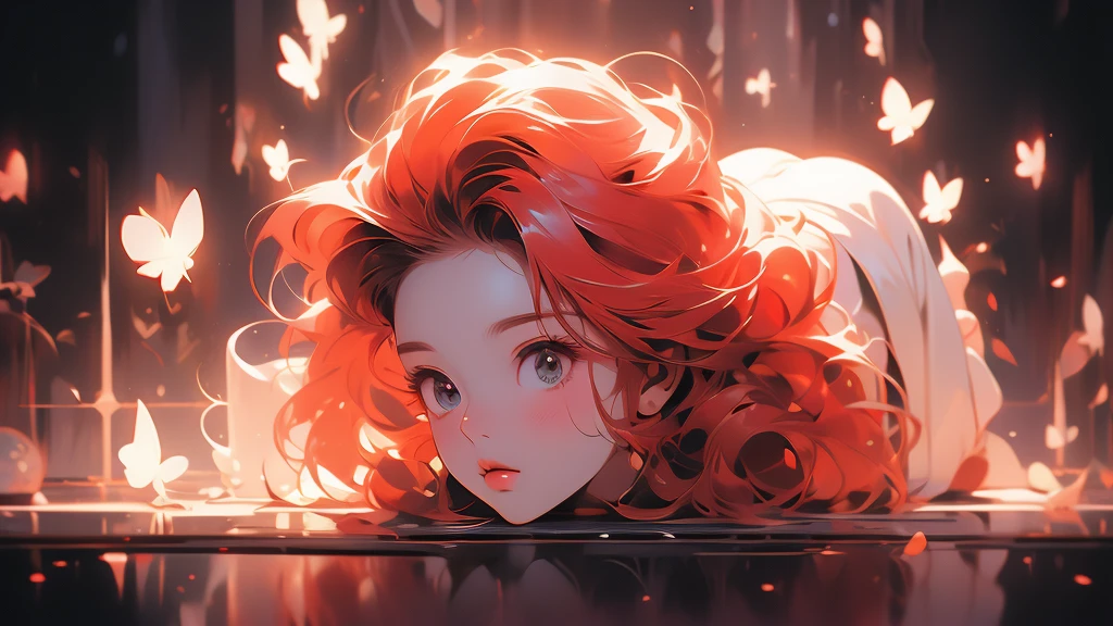 Cute sexy girl, Red hair, Bunny Girl,Close-up of side face，black background，Surreal, Detailed lighting, Japanese Animation