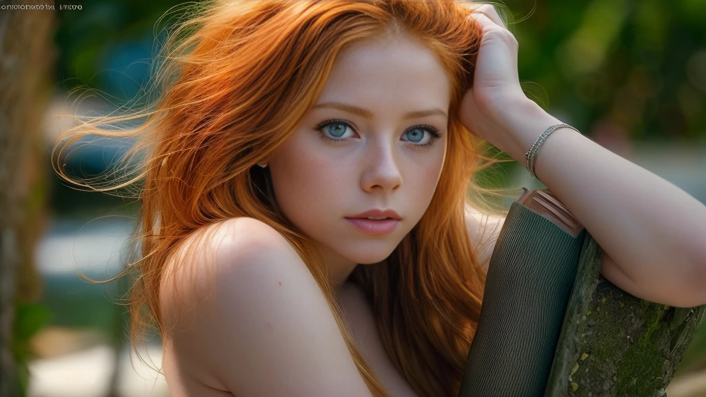 raw, a photo of a seductive ager with loose styled, (redhead hair:1.2), bored, naked, nude, erotic, in a forest, sit on the ground, showing her panty, focus on her groin, mascara, full-body shot, (textured skin, skin pores:1.1), (moles:0.8), imperfect skin, goosebumps, flawless face, (light freckles:0.9), (sun-kissed:1.1), ((photorealistic):1.1),