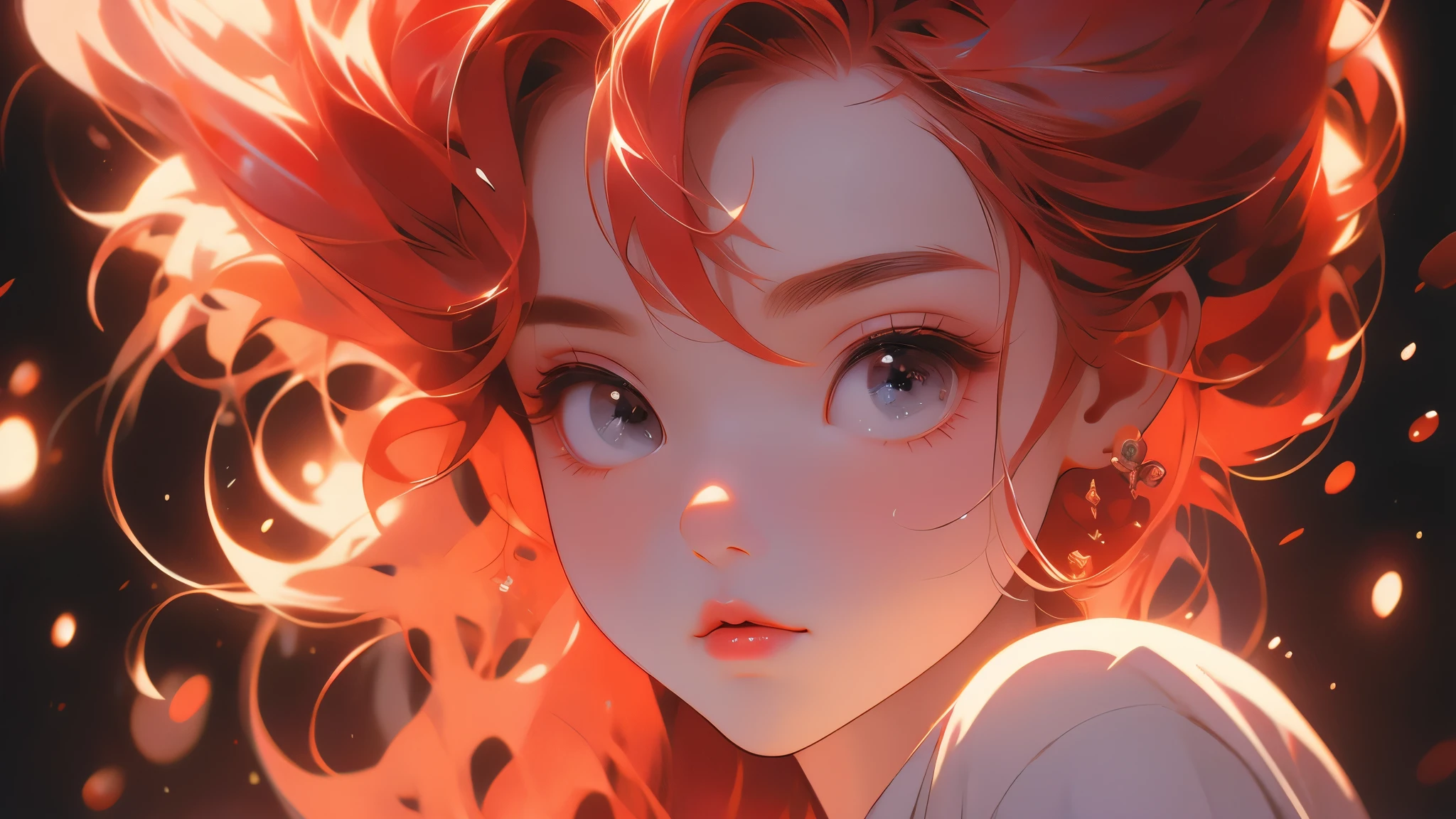 Cute sexy girl, Red hair, Bunny Girl,Close-up of side face,black background,Surreal, Detailed lighting, Japanese Animation