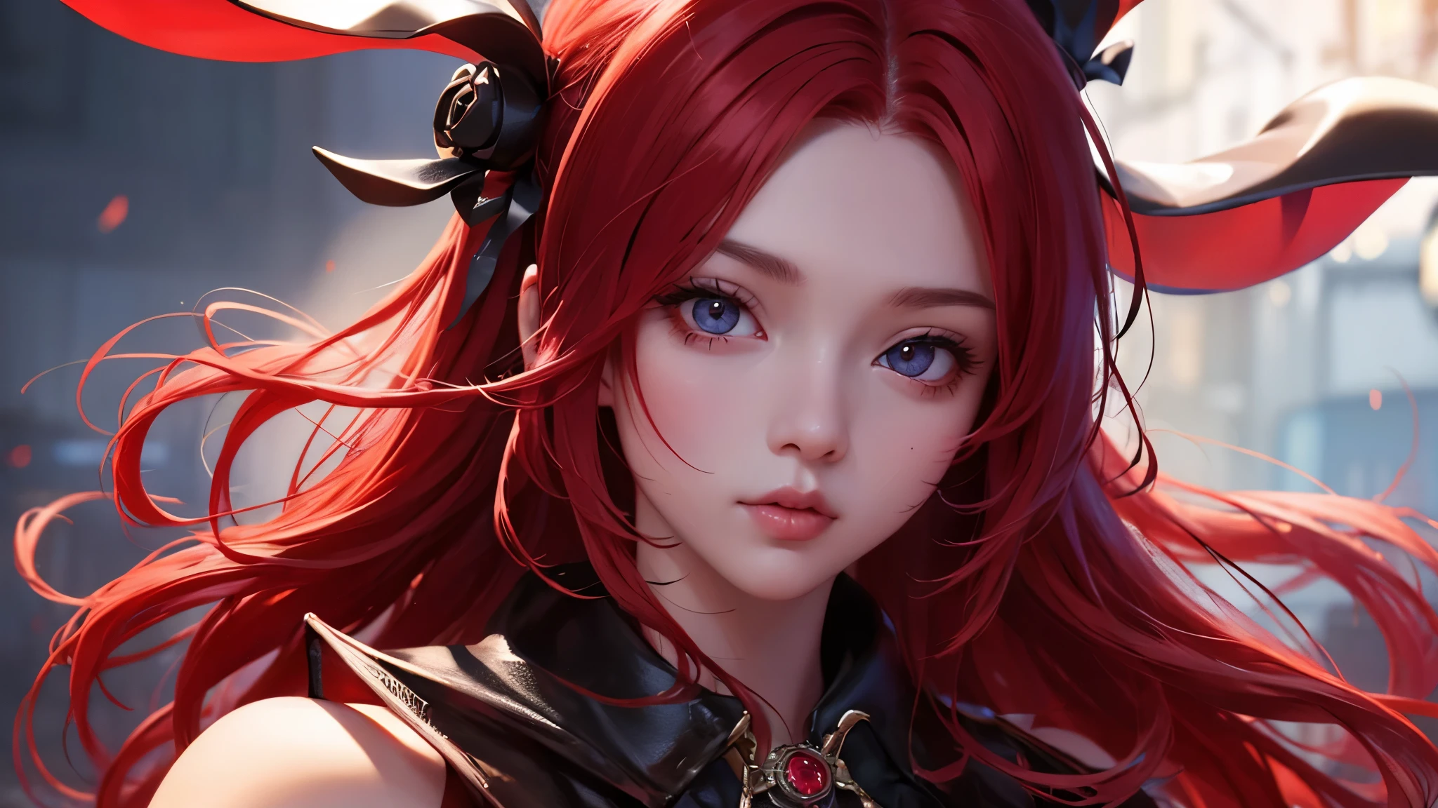 Cute sexy girl, Red hair, Bunny Girl,Close-up of side face,black background,Surreal, Detailed lighting, Japanese Animation