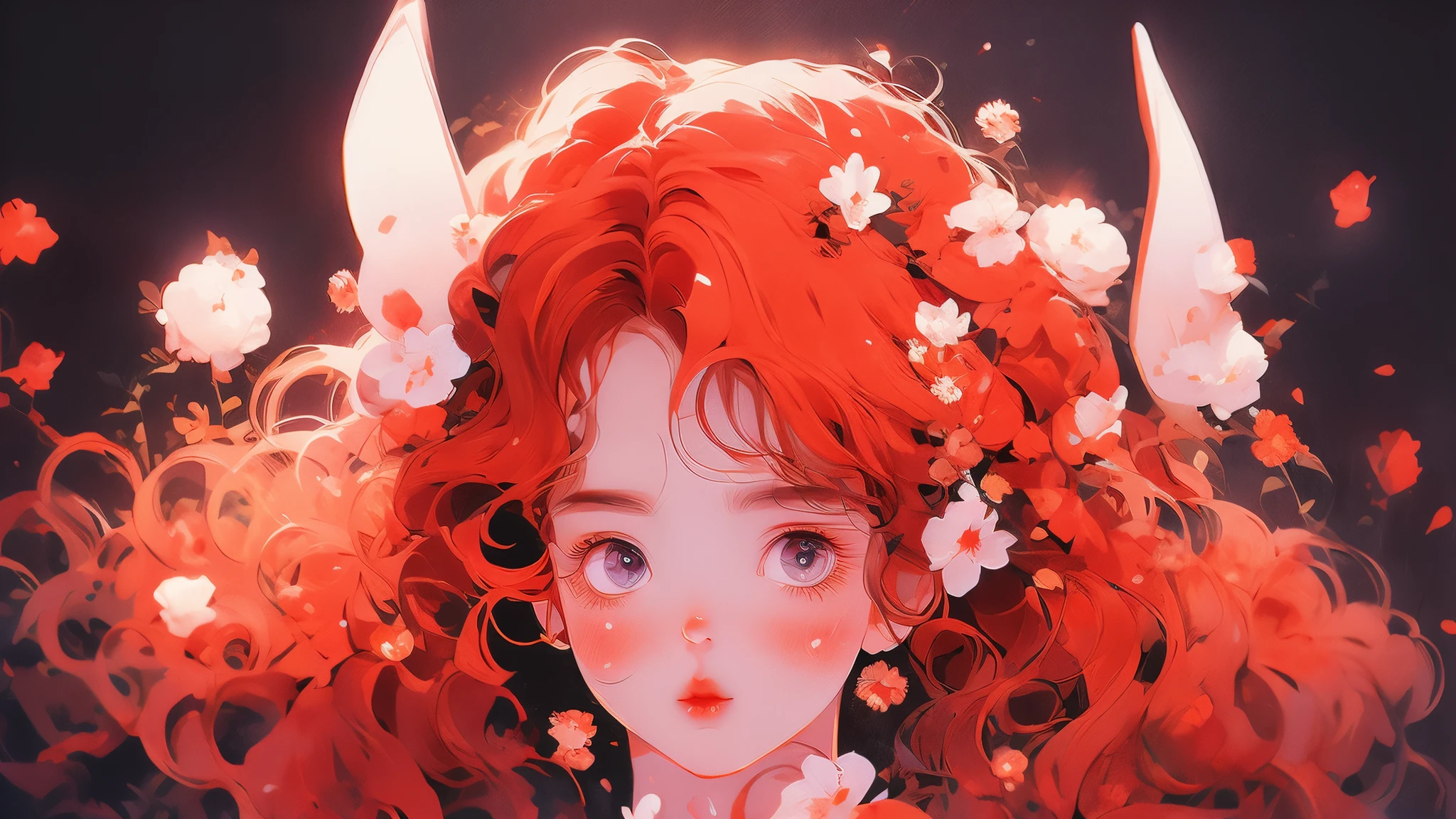 Cute sexy girl, Red hair, Bunny Girl,Close-up of side face,black background,Surreal, Detailed lighting, Japanese Animation