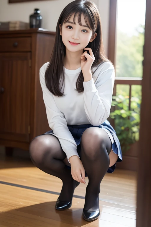 (Happy expression:1.26)、RAW Photos、(((The ultimate beauty full-body photography)))、((Glowing Skin))、1 girl、Beautiful 17 year old girl from Prague、Bright expression、((Brown haired))、Girl in sweatshirt、Skirt、View from the floor、(Long stockings or pantyhose)、(Skirt中)、Spread your legs、squat、Contrapuntal Shot、((Ultra-detailed))、(Perfectly detailed face)、(Detailed hands)、Photorealistic imageasterpiece、最high quality、Ultra-detailed、Film Light、Intricate details、High resolution、Very detailed))、Detailed Background、8 time、Digital SLR、Soft Light、high quality、Film Grain、Fujifilm XT3 、Shallow depth of field、Natural soft light、Kamimei、