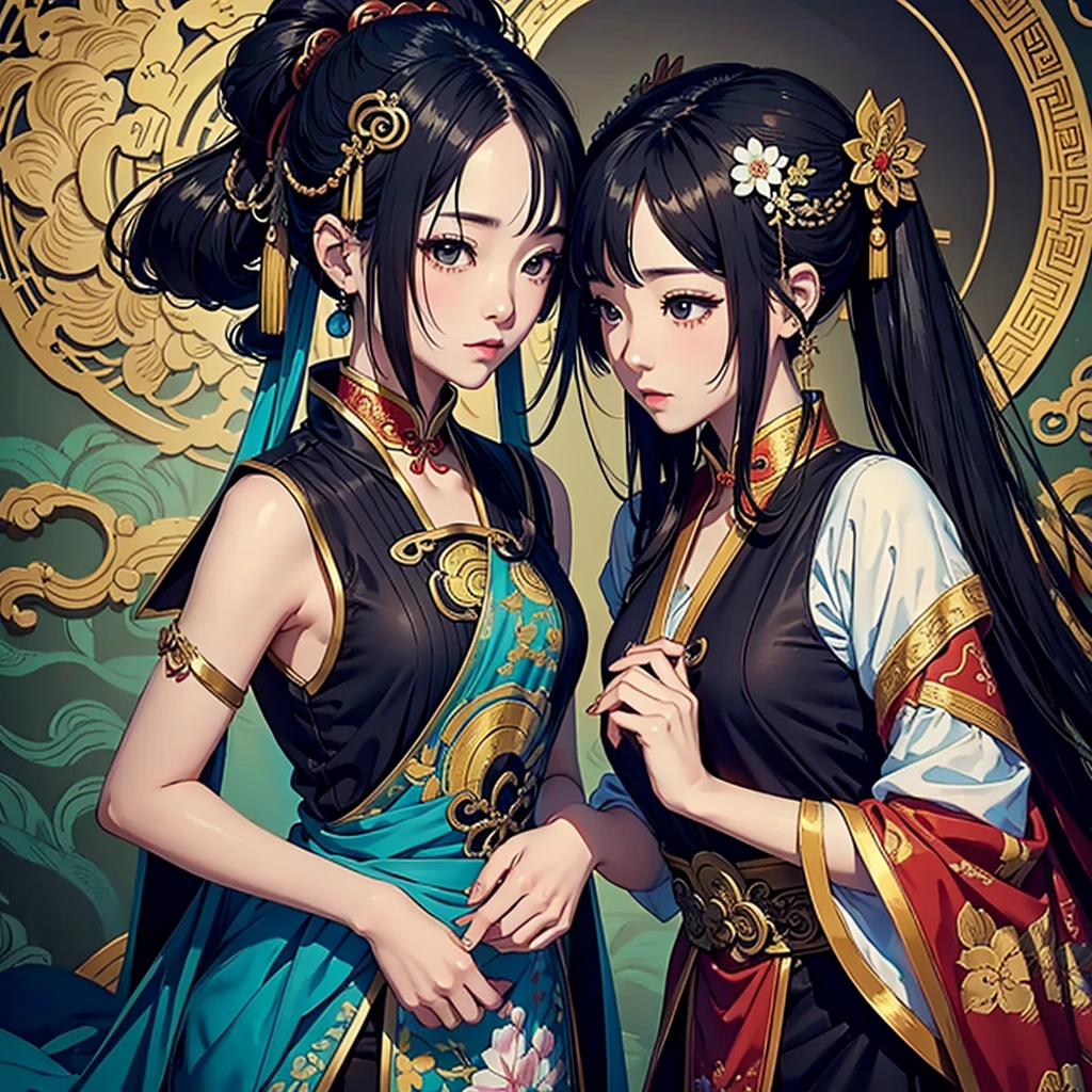 Overall details of a beautiful painting, couple, deep message,chinese fantasy style