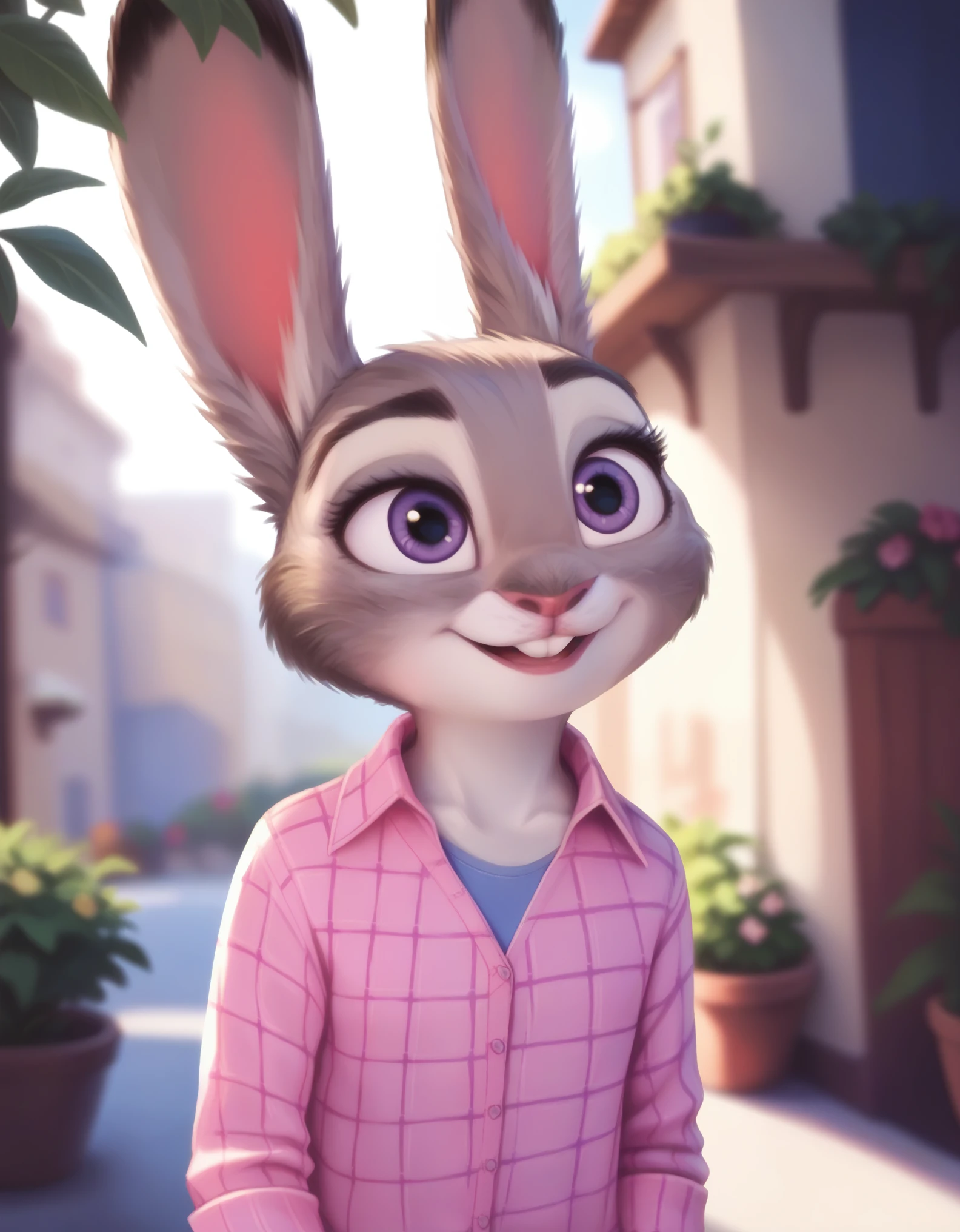 female, judyhopps, ((slim judy hopps)), (front view), (cinematic lighting), backlighting, (shaded), detailed background, by dagasi, (by personalami), [by Ruan Jia],, (solo), photorealistic, hyperrealistic,