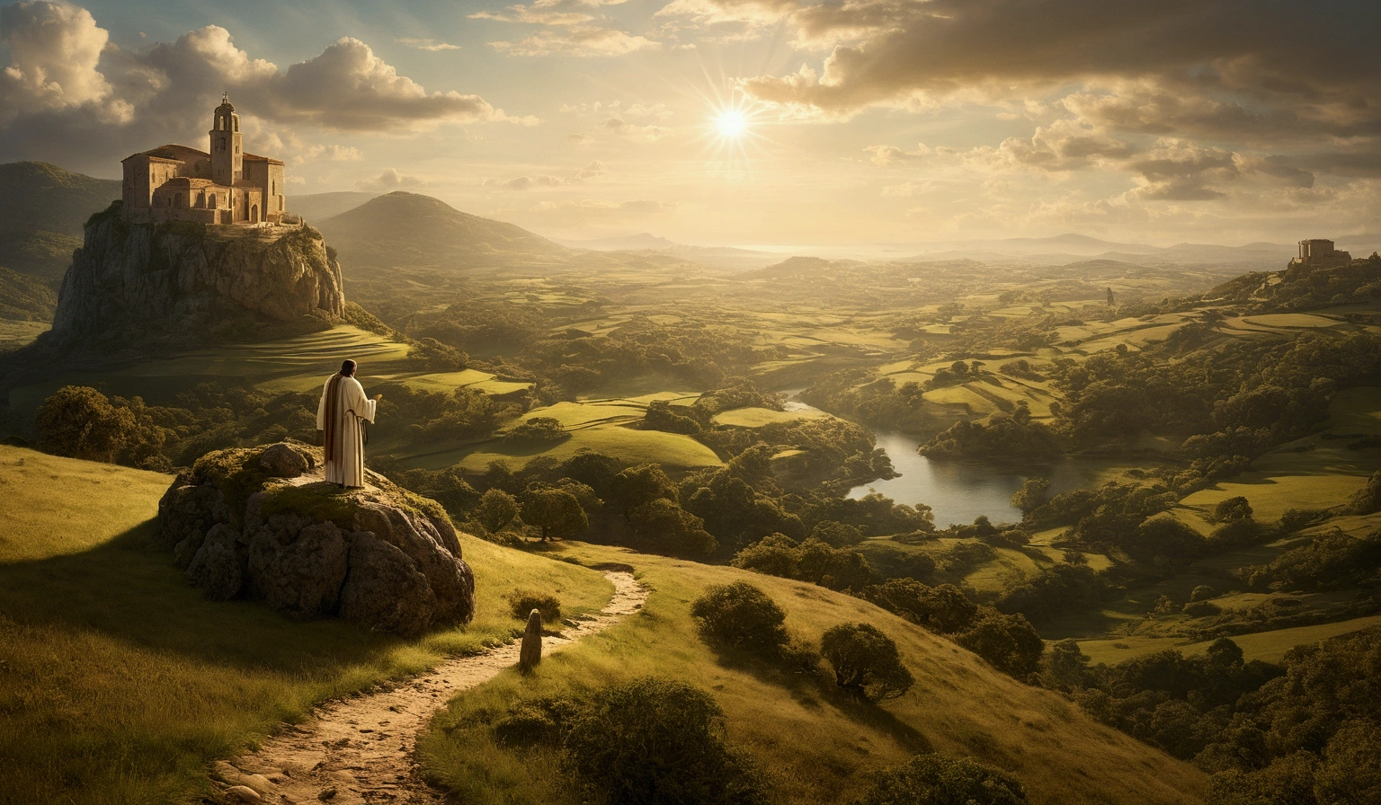 JESUS DE COSTA IN A LANDSCAPE ILLUMINATED BY SUN