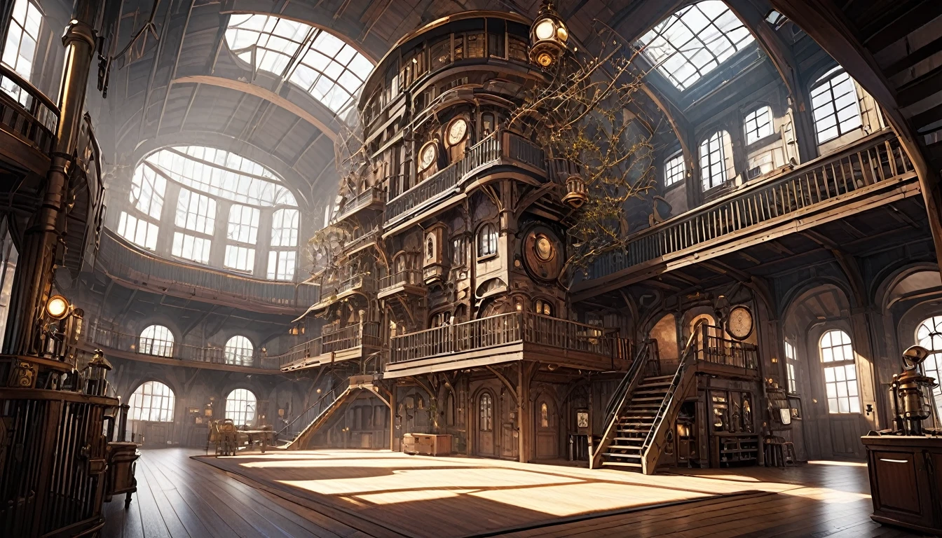 Huge and beautiful steampunk room with multiple branching rooms