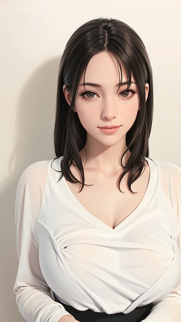 (（（Perfect body,White and tender skin,（（（White wool cardigan and black skirt,）））,（（（Luxueqi，Facial marks,Black Hair）））,((masterpiece)),high resolution, ((Best quality at best)),masterpiece,quality,Best quality,（（（ Exquisite facial features,Looking at the audience,There is light in the eyes,Smile）））,）））,（（（Light and shadow,Huge breasts，）））,（（（Looking at the camera,black background,)））),