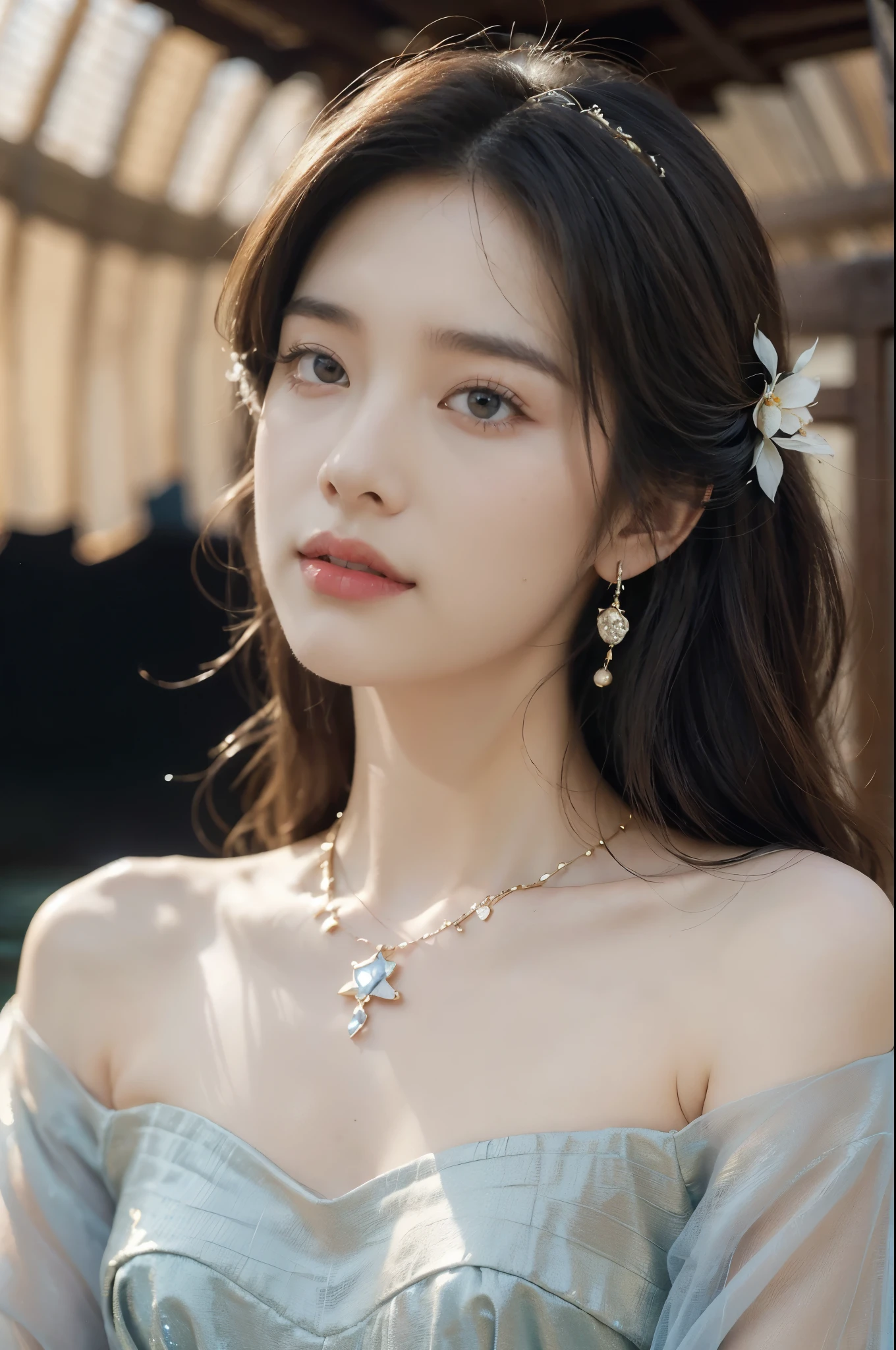(((best quality))),(((ultra detailed))),(((masterpiece))),illustration,((1 beautiful girl,solo)),(shoulder length straight hair:1.2),((earrings,necklace)),((slim,thin)),((small breasts,flat chest)),(strapless gorgeous sheer red bra:1.3),(standing:1.3),(on the stone arch bridge:1.3),((starry sky,the Milky Way,horizon)),elegance, grace, sophisticated updo, delicate hairpins, twinkling stars, radiant smile, bright eyes, wonder, beauty of the night sky, intricate patterns, flowers, birds, vibrant colors, ethereal, enchanting, old bridge, weathered, sturdy, natural surroundings, serene, peaceful atmosphere, rippling water, stars, graceful silhouette, magic, tranquility, twinkling stars, mesmerizing canopy of light, cool air, crisp, faint scent of blooming flowers, contemplation, admiration, ancient China, timeless, rich culture, traditions, captivating, enchanting atmosphere, myth, legend,((from front,close-up of face))